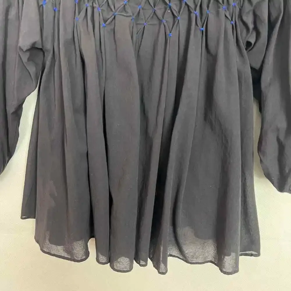 Free People Embroidered Boho 3/4 Puff Sleeve Gray Top Size XS